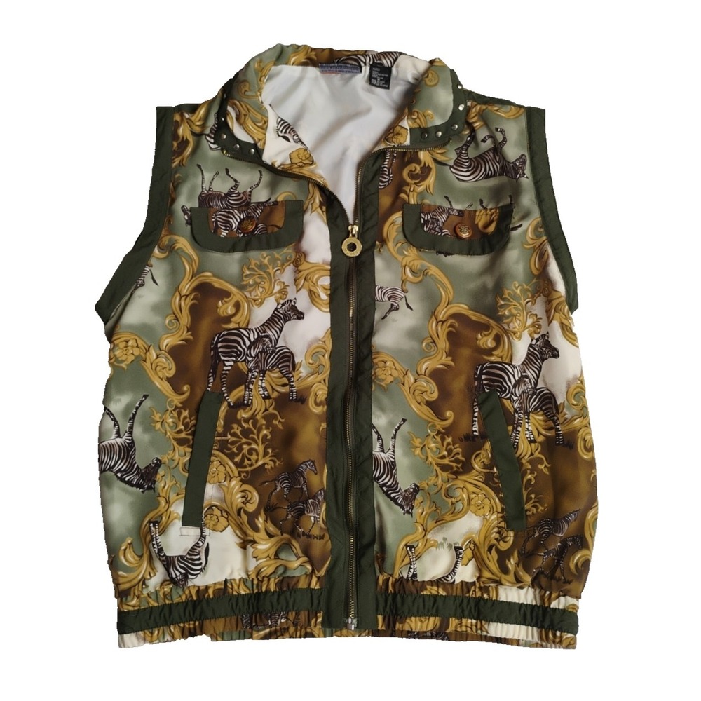 Vintage Mureli Womens MEDIUM Polyester Safari Zebra Vest Jacket
